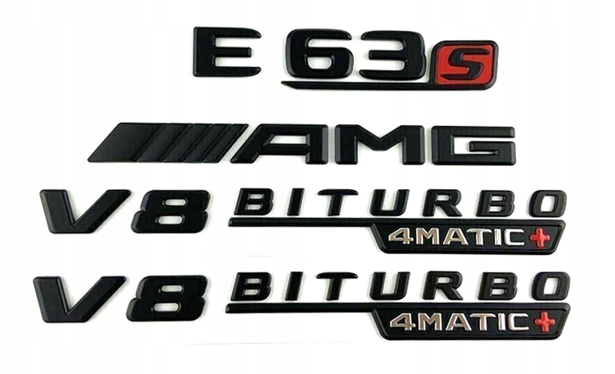 Mercedes E 63 S Amg V8 Biturbo 4MATIC+ emblém s čiernym znak