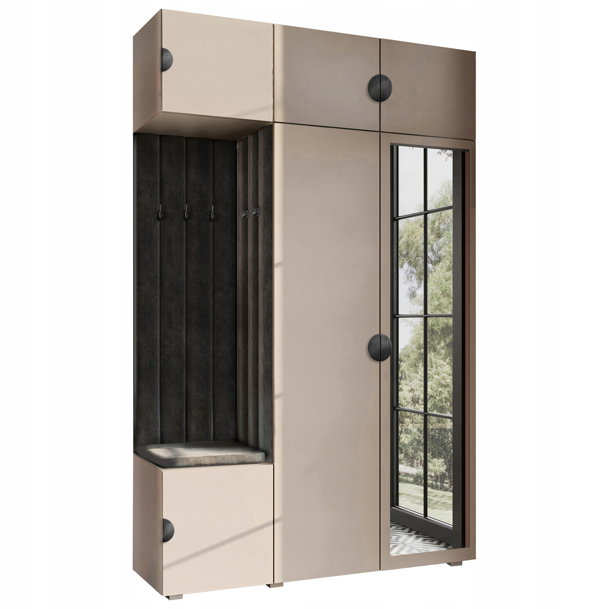 Šatník Do Předsíně Sedák Nadstavka Zrcadlo Béžová Černá Moon 31