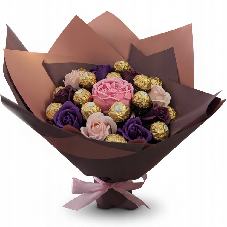 Zestaw Słodkich Czekoladek Kwiatów Mydlanych Bukiet Walentynki