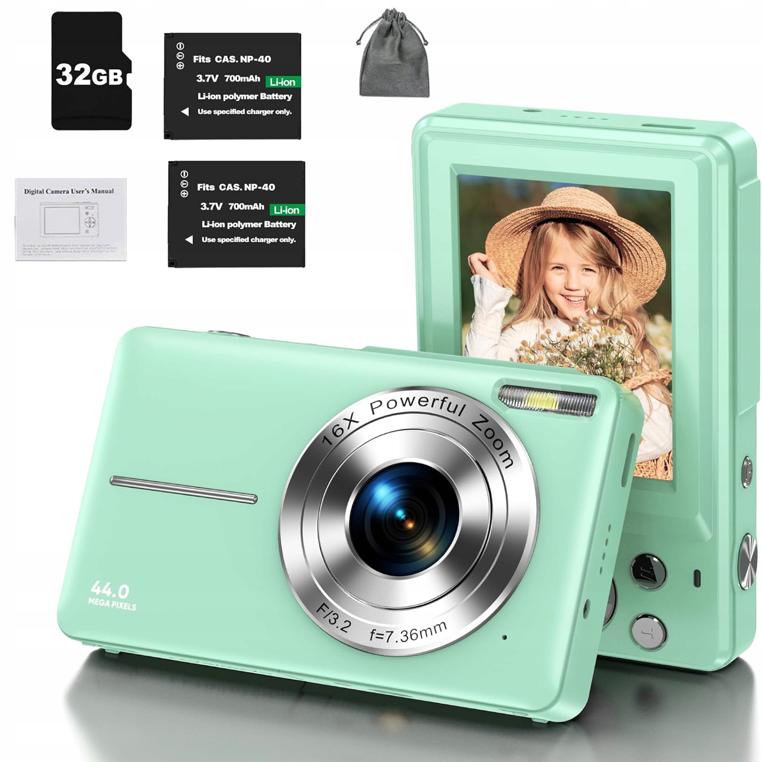 Digitální Fotoaparát Pro Děti Dvojitý S Selfie Full Hd 2 Bateriemi A 32GB Kartou