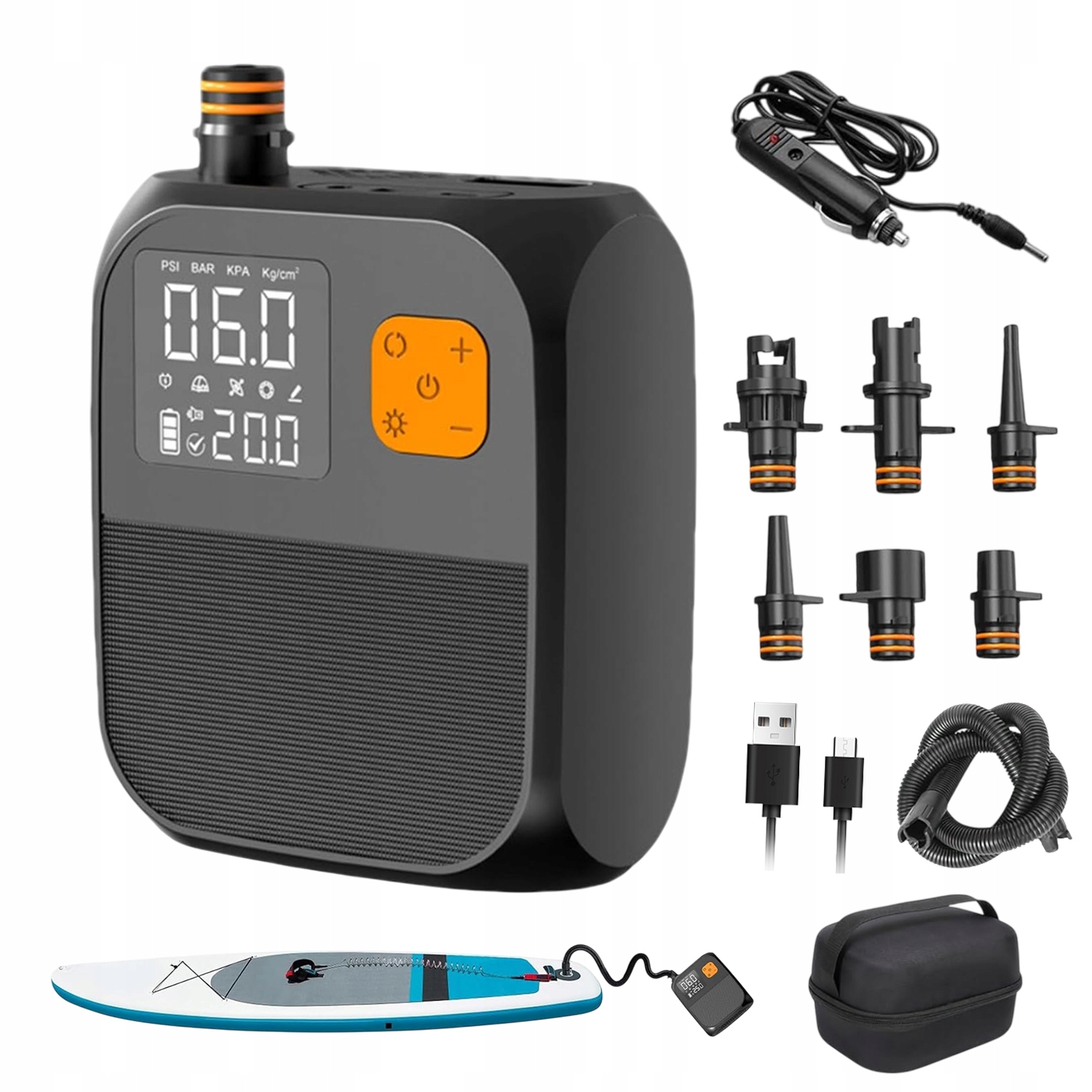 Elektrická Pumpa Pro Paddleboardy Kajaků S LCD Displejem, 6 Trysek, 25PSI