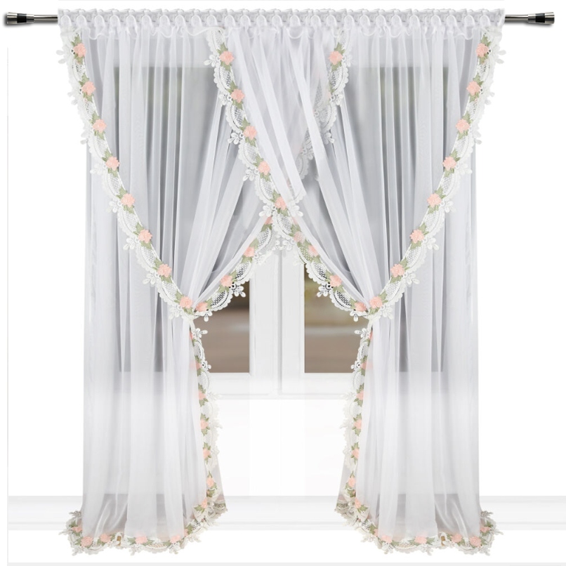 Firany Gotowe Długa 400 x 250 Gipiura Woal Haft Kwiaty Biała