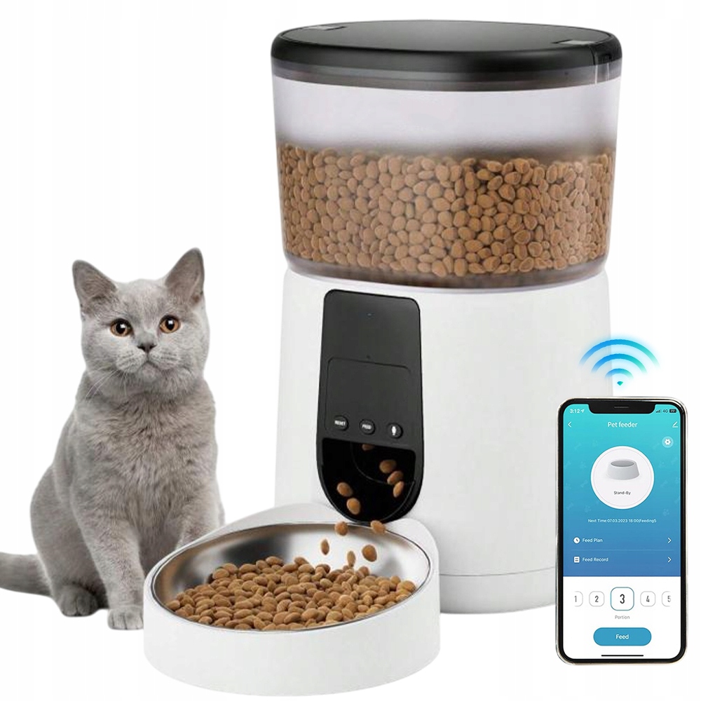 Levně Dávkovač Podavač Dispenser Krmiva Wifi Automatický Pro Kočky Psa Dvojitý