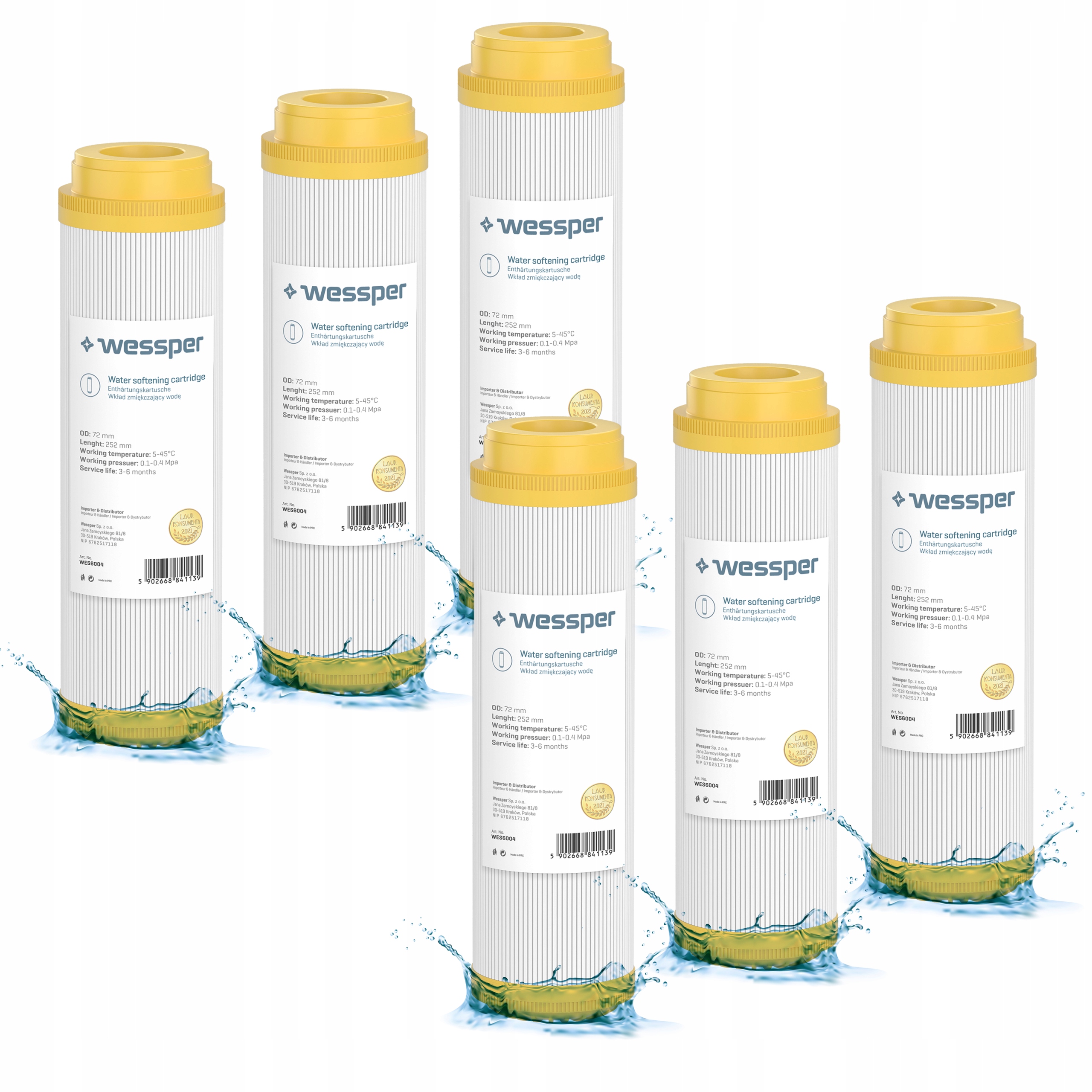 Filtr vody změkčovací průtoková vložka Wessper 10" s pryskyřicí 6x