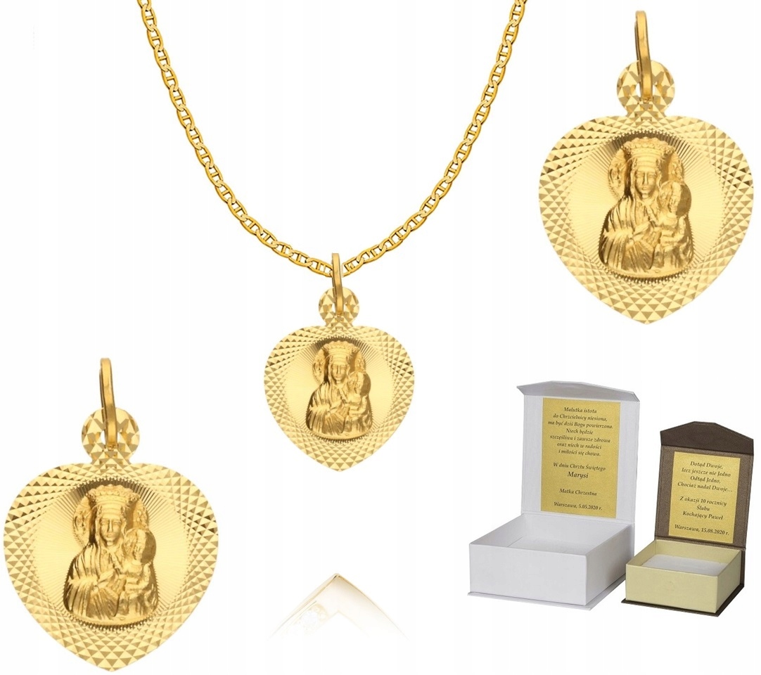 Zlatý řetízek pr. 585 medailonek Matka Boží Srdce 50 cm Dedikace GZ1MZ3