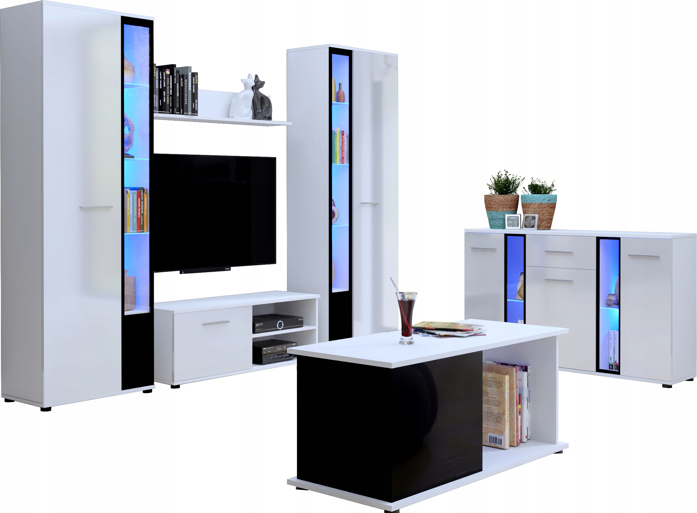 

Zestaw mebli Komoda Witryna ława Cube XL połysk
