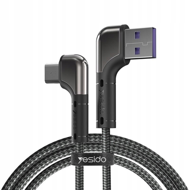 Yesido Kątowy Kabel CA81 12W USB-Micro 2m 2.4A, BLACK / CZARNY