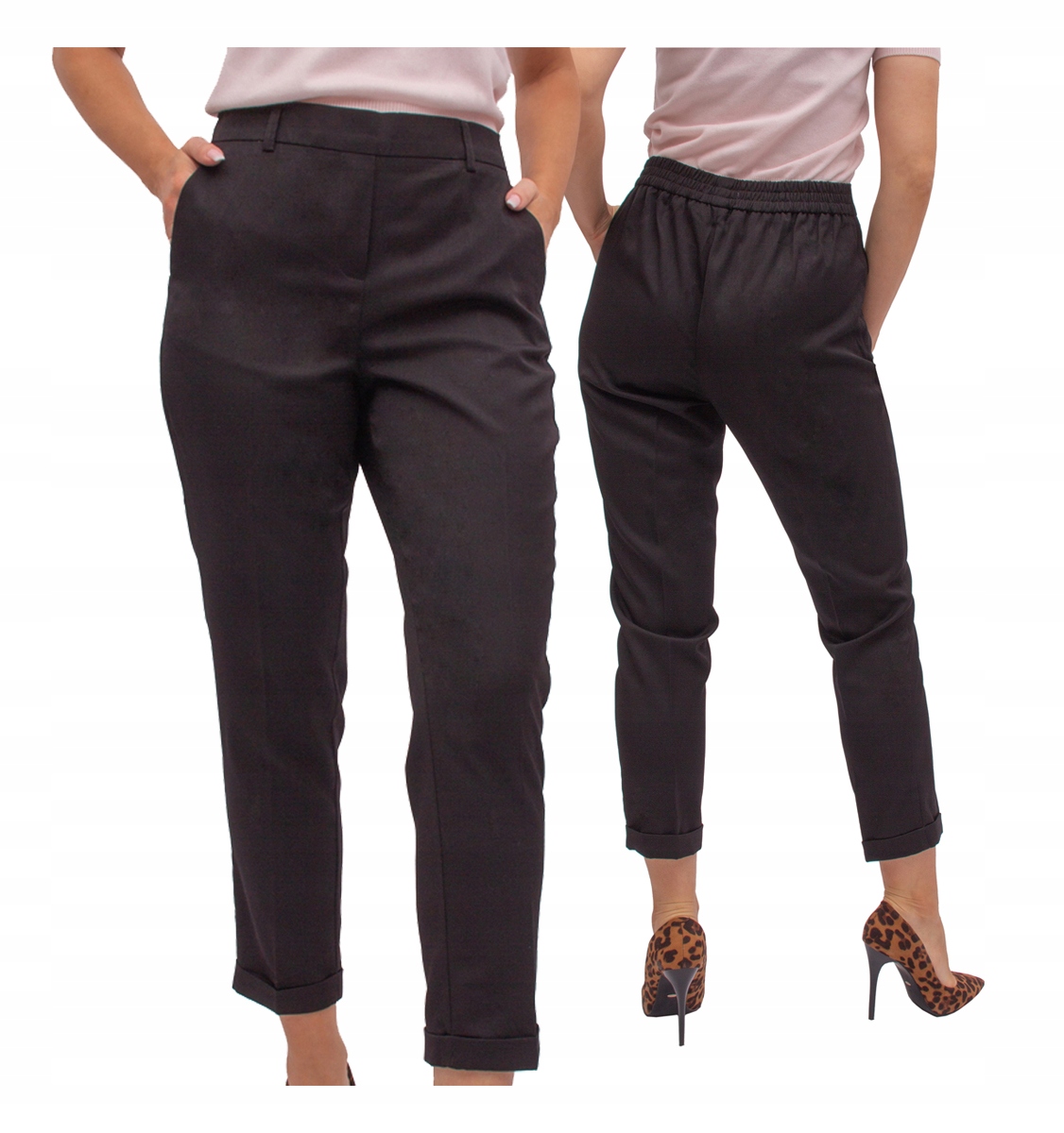 

Spodnie Damskie Cygaretki wysoki stan Czarne 40