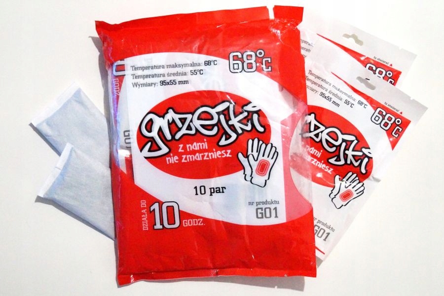 Ogrzewacze Grzejki do Rąk Dłoni i Rękawiczek Opakowanie 10 Par (20 sztuk) Model G01