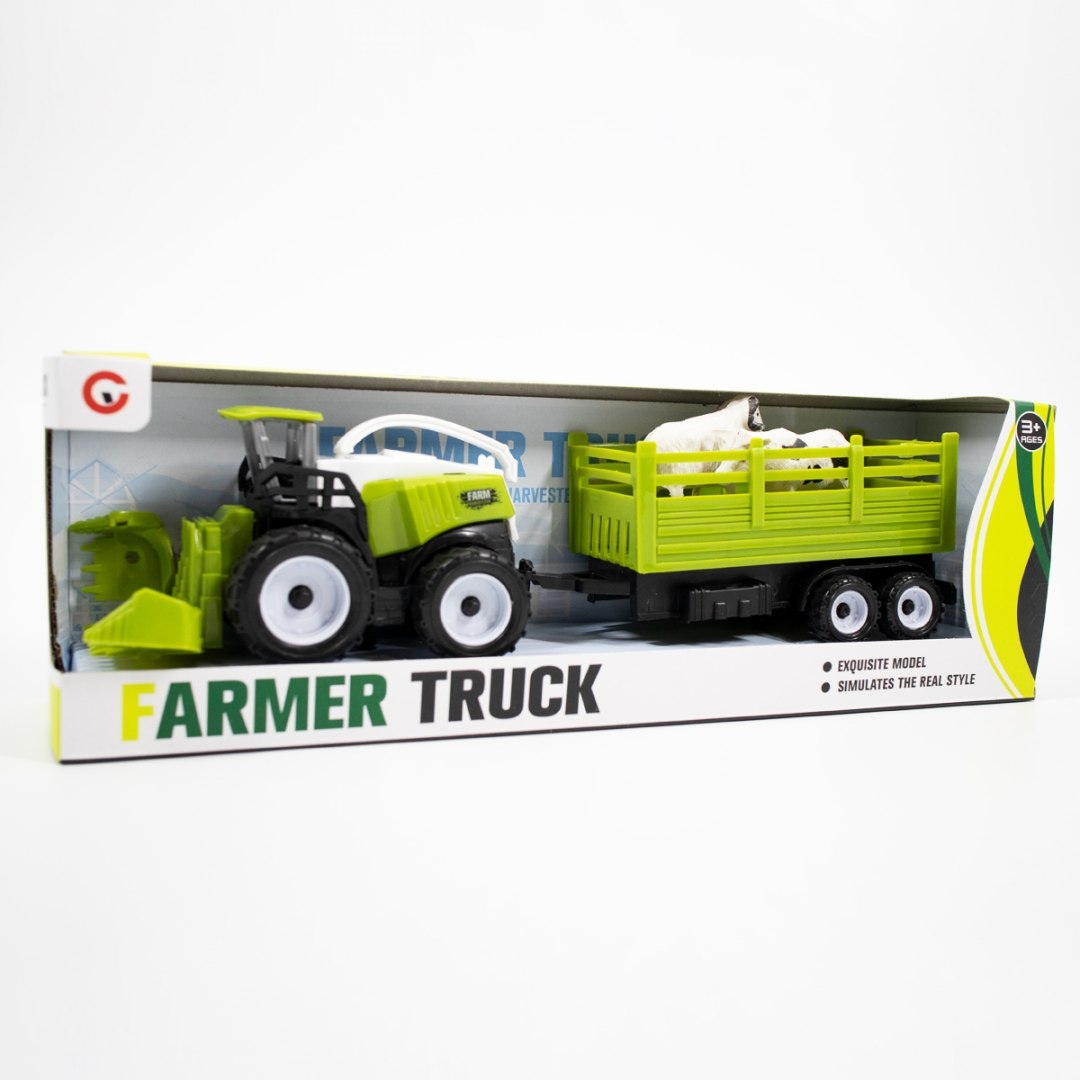 KOMBAJN Z PRZYCZEPĄ I ZWIERZETAMI