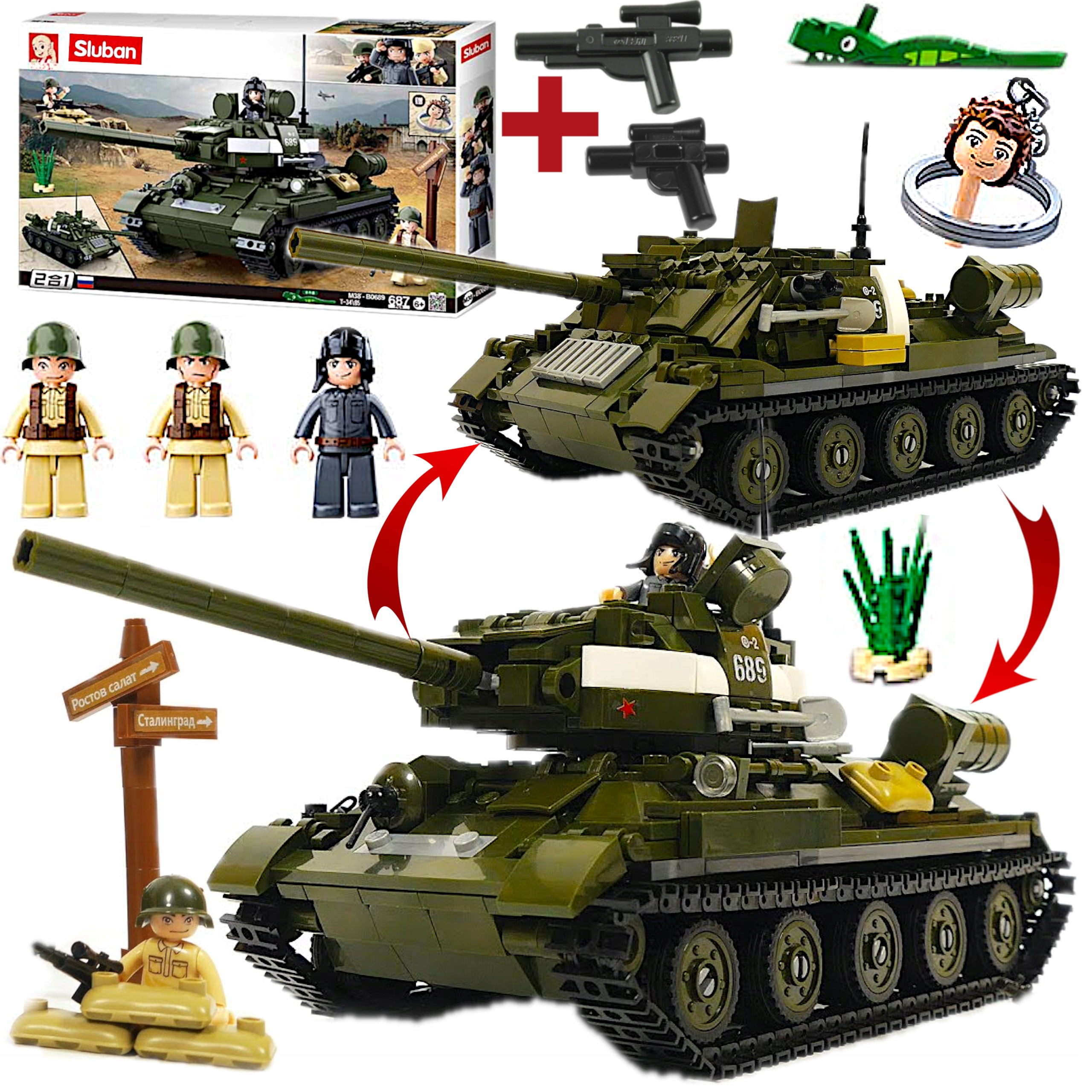 

Klocki Wojsko Czołg T-34-85 Rudy SU-100 +lego Broń
