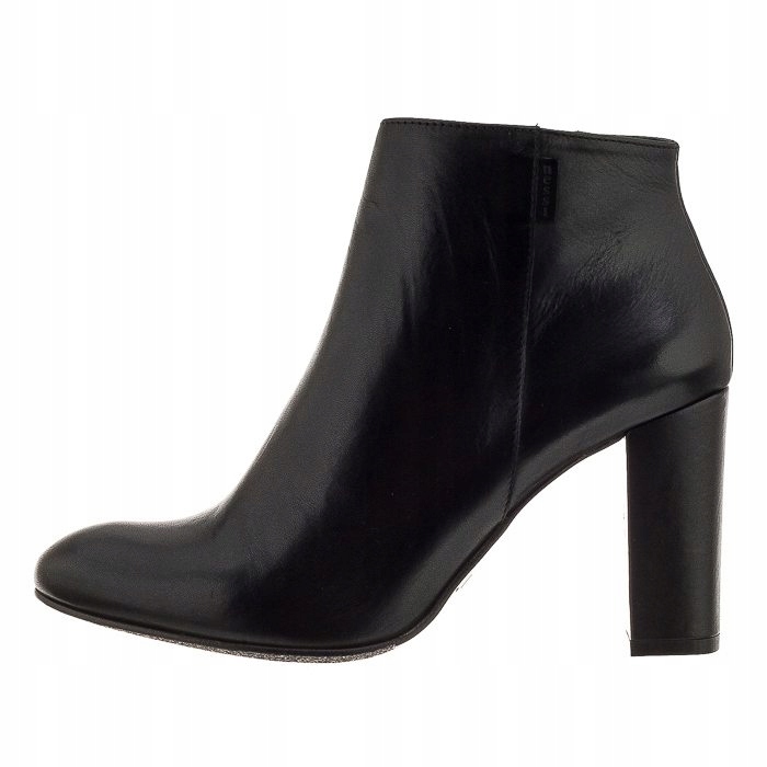 Černé kožené dámské kotníkové boty na podpatku, elegantní dámské boty Nessi 36