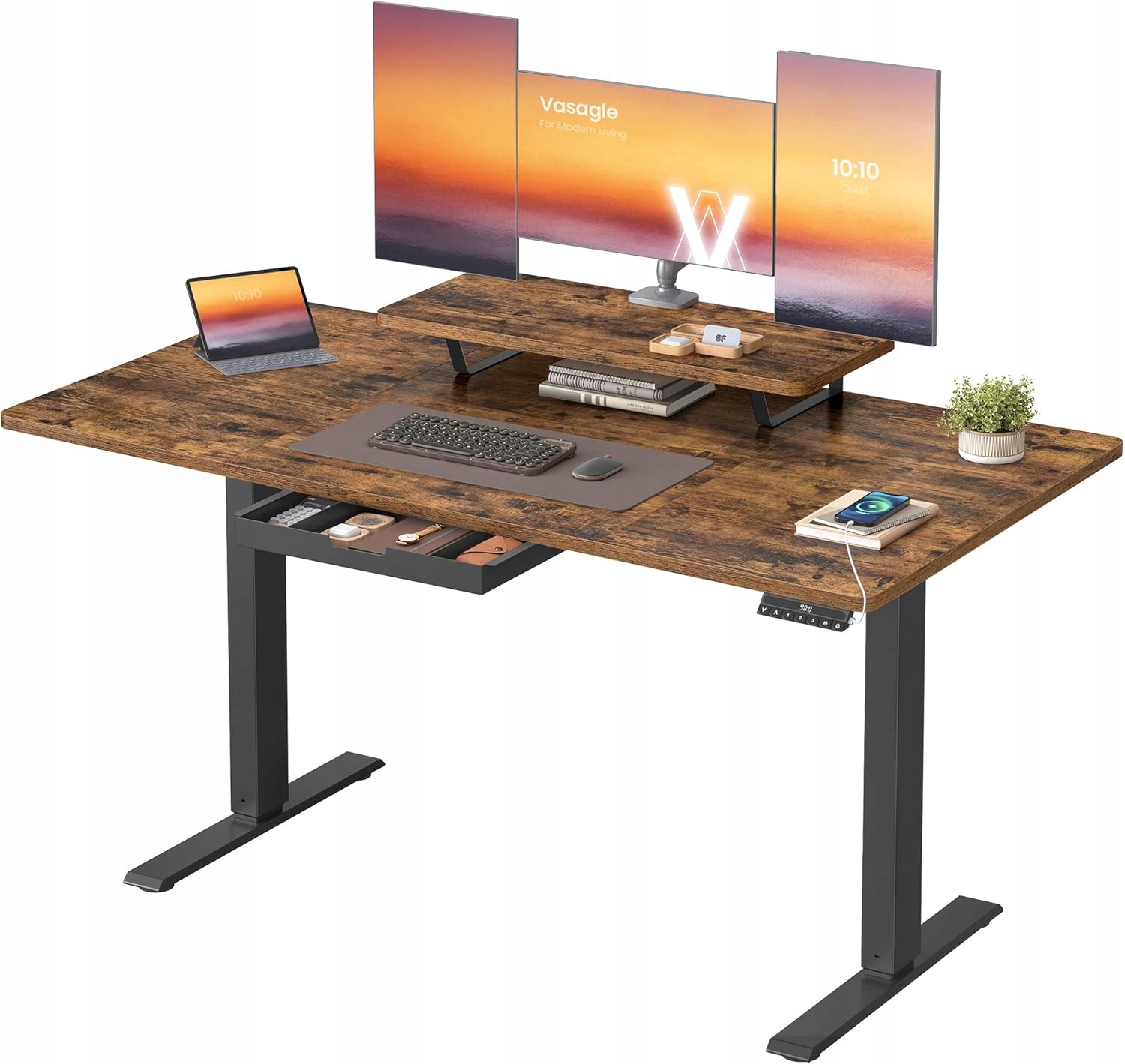 Obdĺžnikový písací stôl Songmics 140 x 70 x 120 cm, odtiene hnedej farby