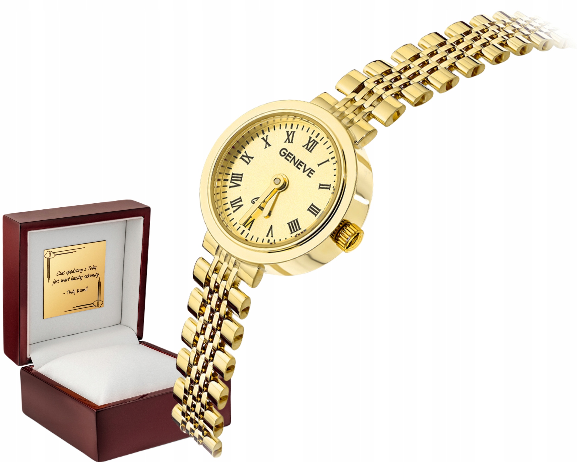 Zlaté hodinky s kulatým ciferníkem Luxusní módní doplněk pro každou příležitost XII