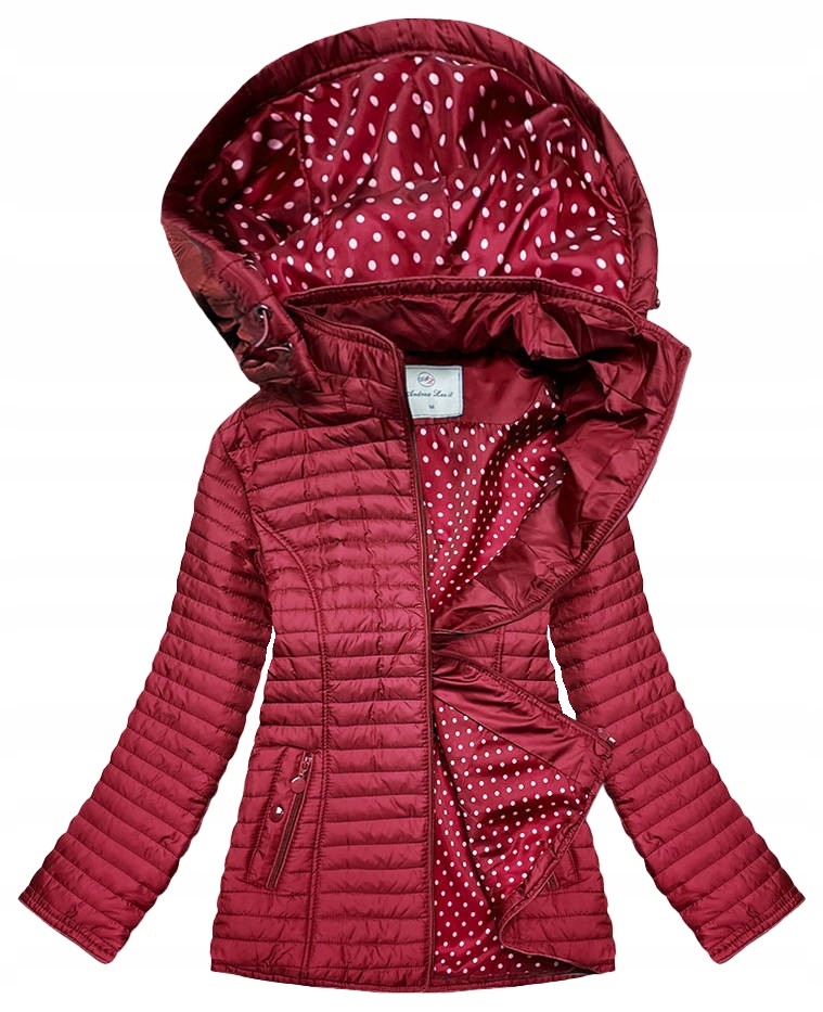 Prošívaná Bunda S Kapucí SF8981 Červená M (38)