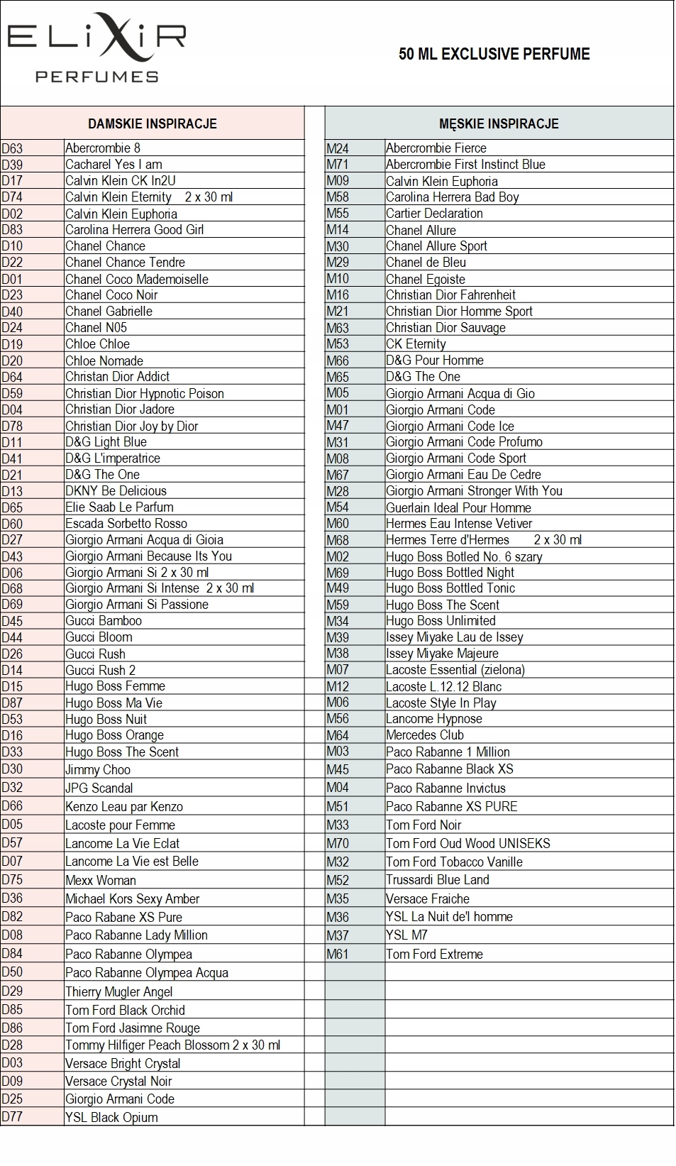 Perfumy damskie woda perfumowana Elixir D60 50ml Marka Elixir