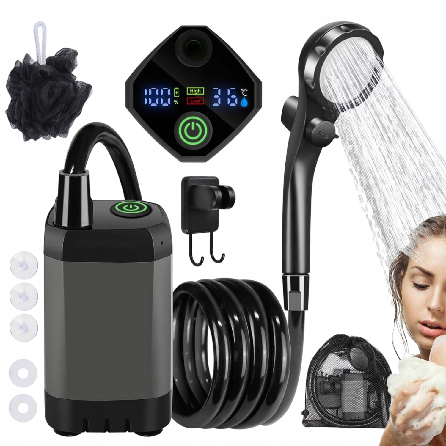 Przenośny Prysznic Kempingowy Usb 6000mAh Led Do Kamper Camping