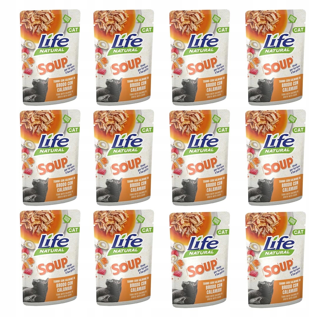 Levně Life Cat Přírodní polévka pro kočky Tuňák Losos Kalamáry 60 g