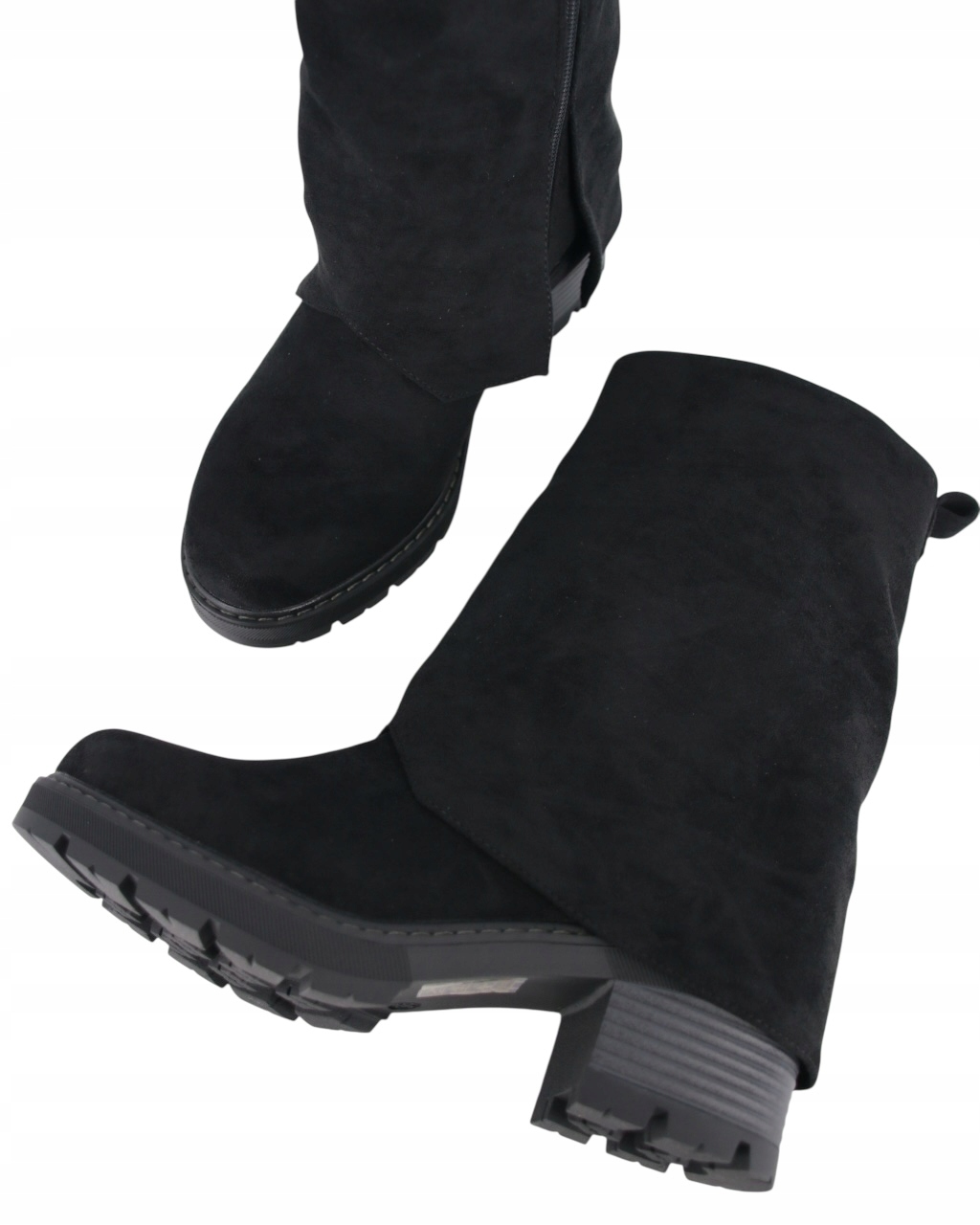 Krátké Kozačky Kotníkové Boty Na Podpatku 5 cm Semišové Rolovací Černé Zateplené 39