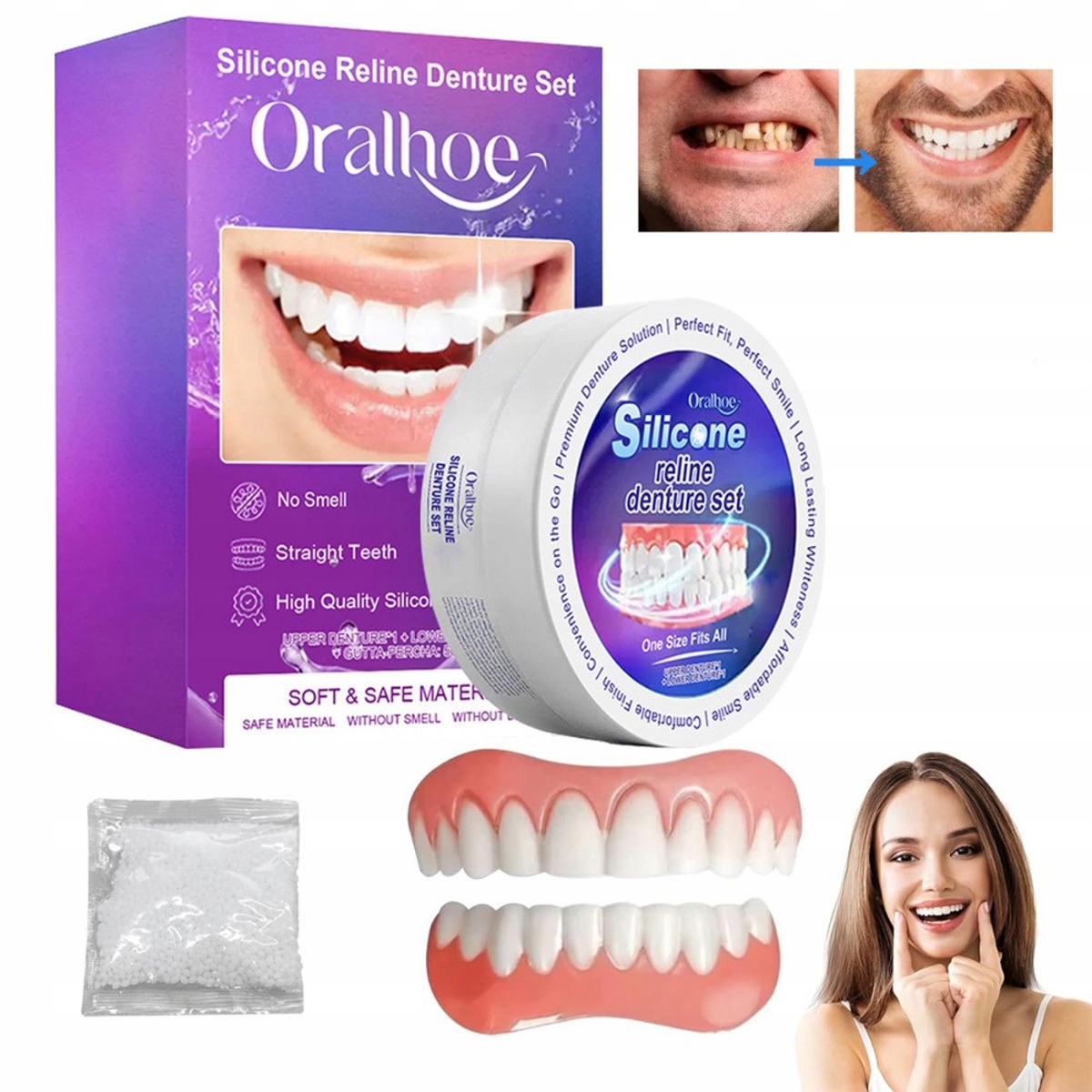 Zestaw: Proteza Tymczasowa Sztuczne Zęby Ortodontyczne 1 Szt