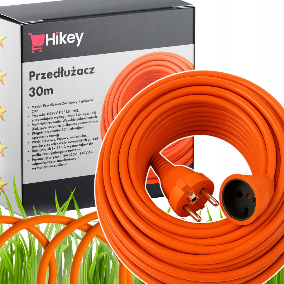 30m PRZEDŁUŻACZ OGRODOWY BUDOWLANY KOSIARKOWY GRUBY 2x1,5mm