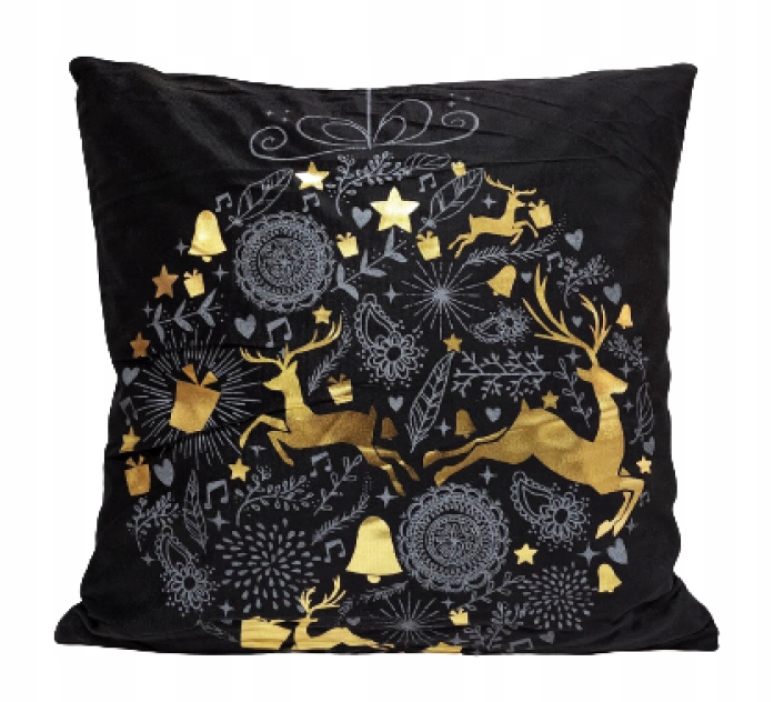 

Poszewka Świąteczna 40x40 Złote Ozdoby Czarna