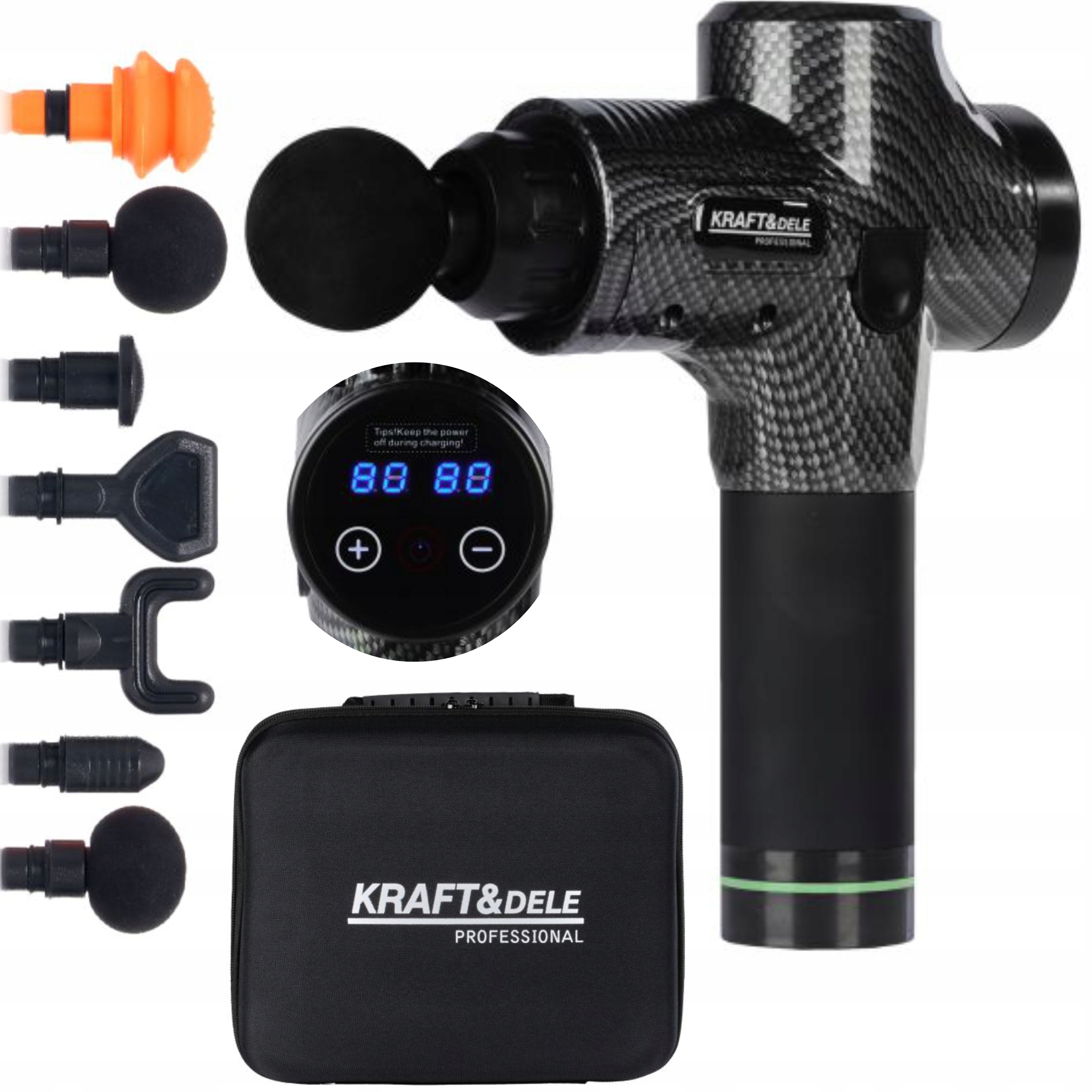 Masāžas pistole ķermeņa muguras masieris 250W 7 galviņas 20 ātrumi Koferis