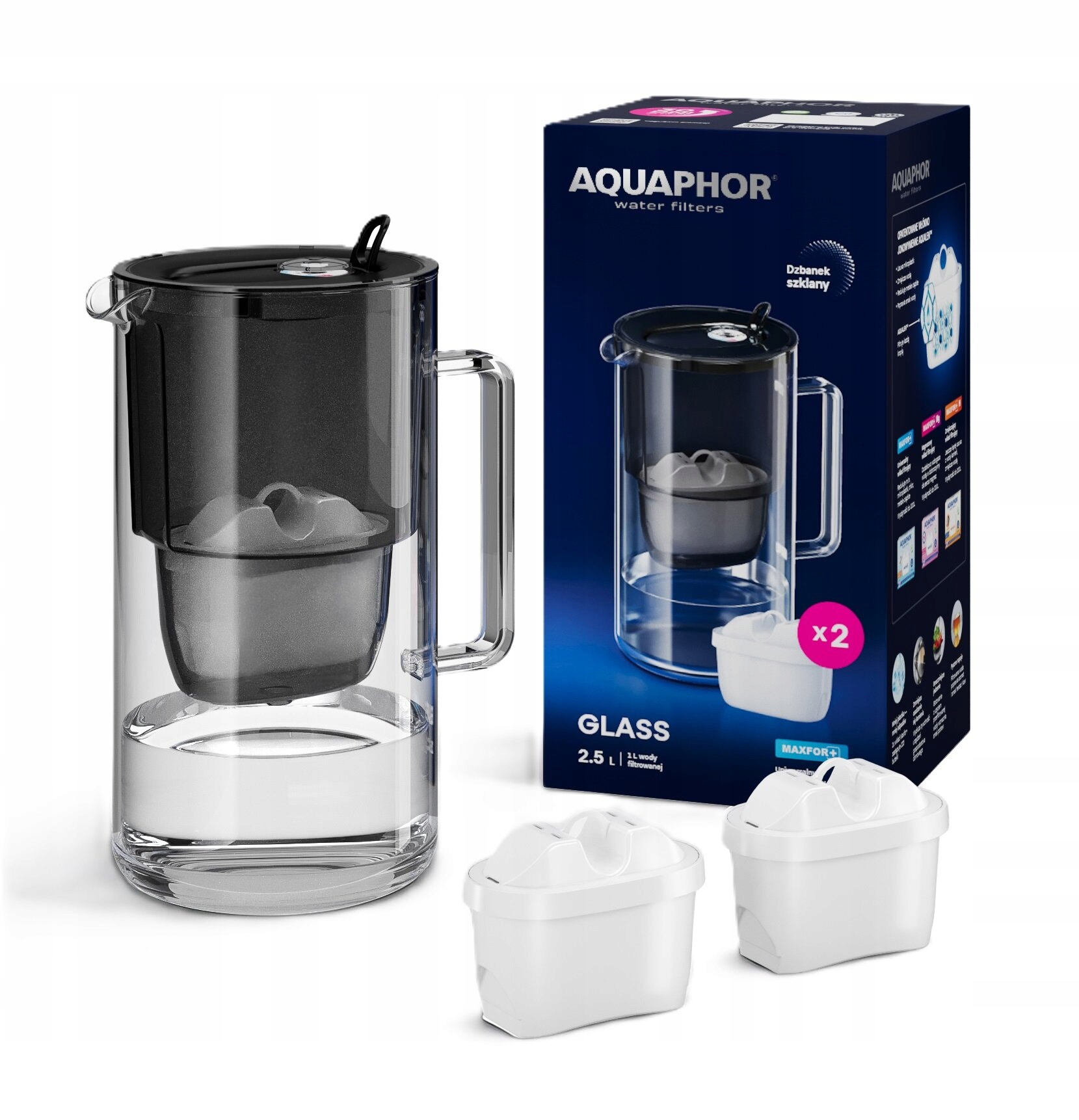 Filtrační konvice Aquaphor Glass černá 2 náplně Maxfor+