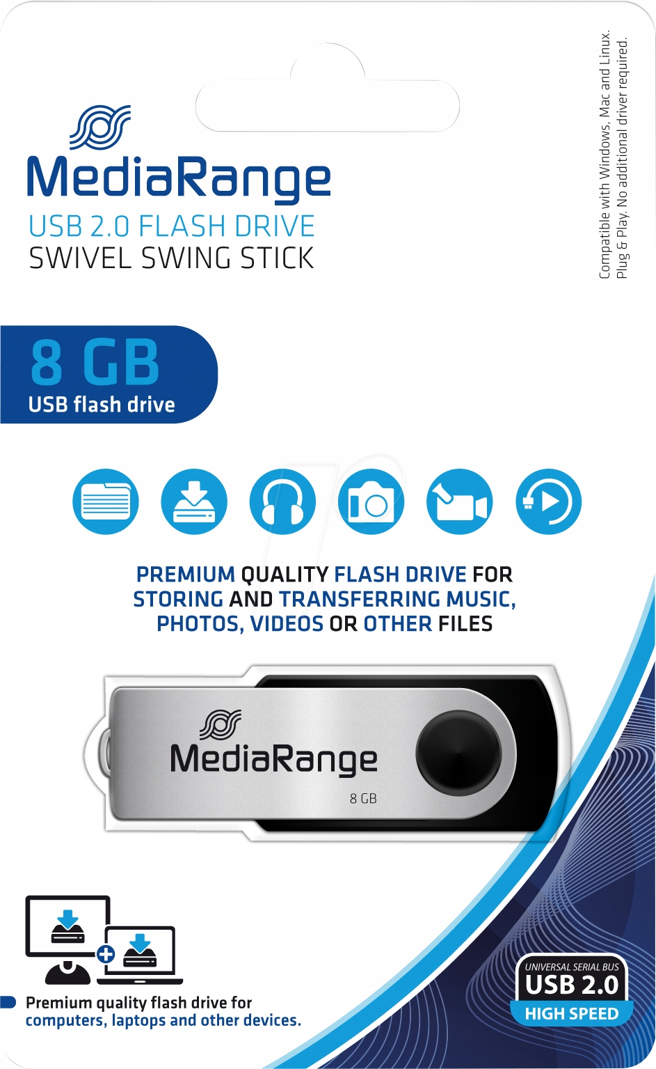 

MediaRange Pendrive Usb 2.0 8GB Swivel Swing