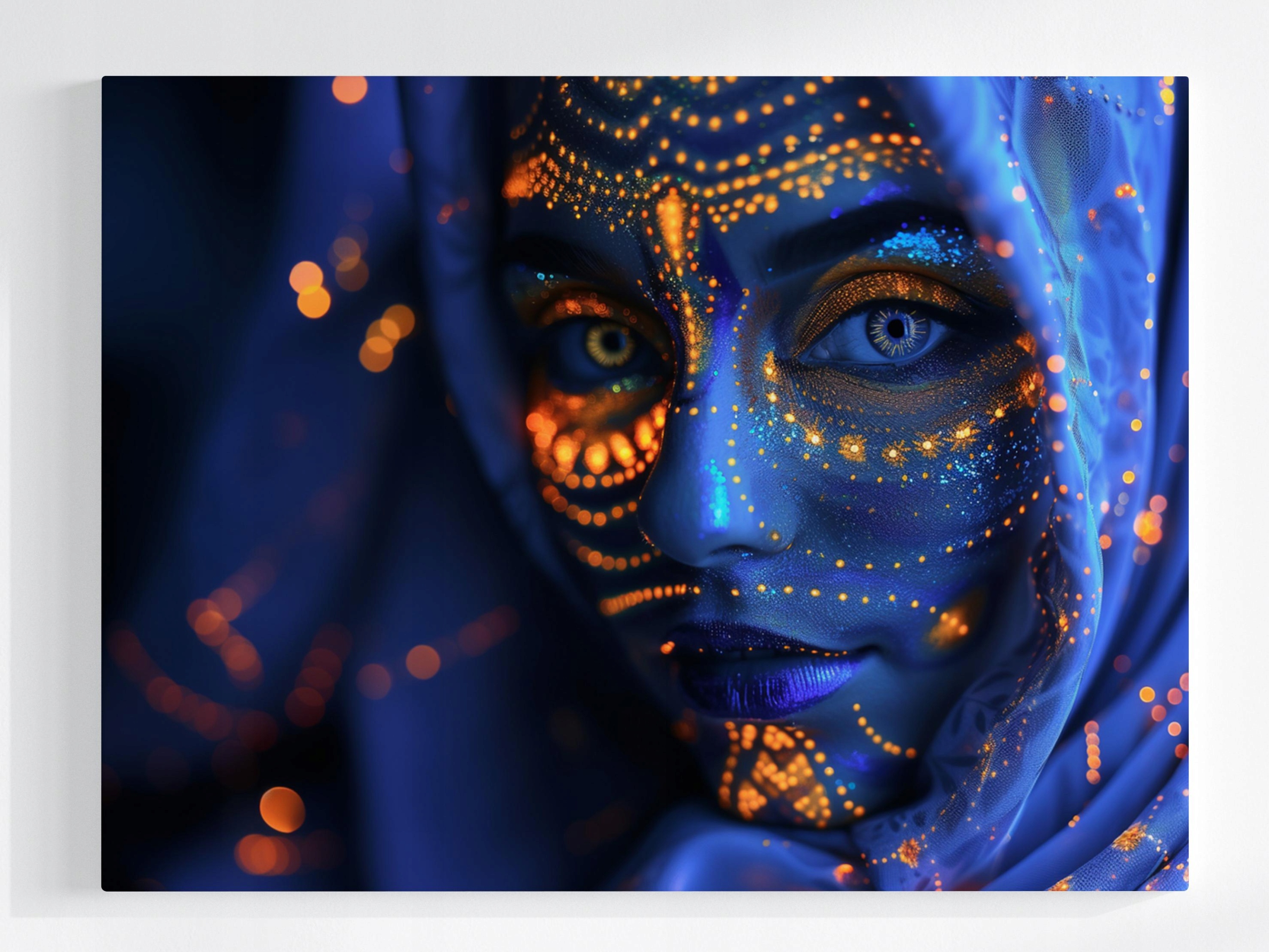 Obraz Na Plátně Canvas Portrét Žena Tvář Neon Uv Body Painting 100x75
