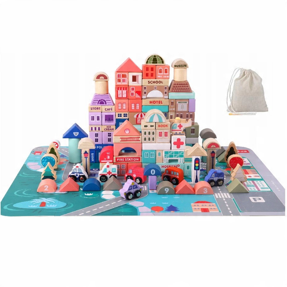 

Klocki Mal Play Drewniane miasto 115 el puzzle
