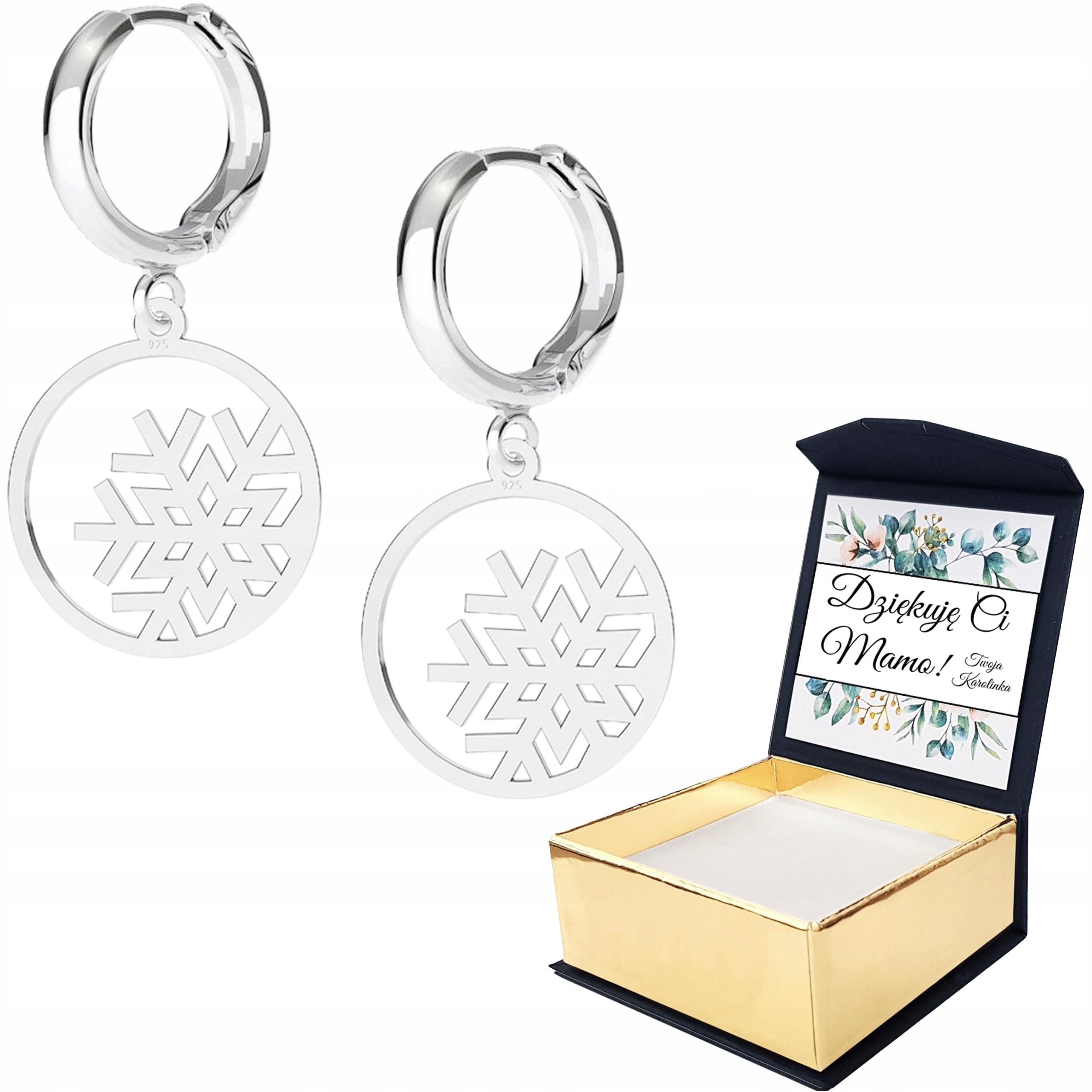 Stříbrné náušnice Vločka 925 S Vlastním Potiskem