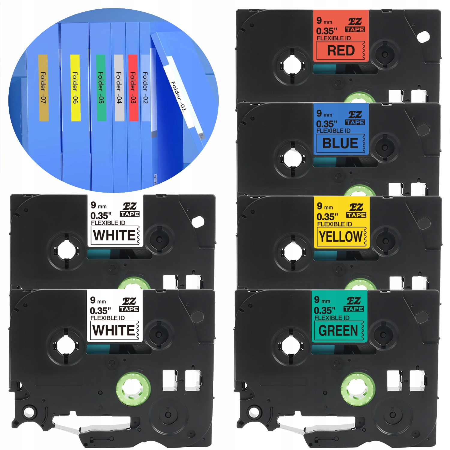 Sada 6 pásků pro Brother TZe Fx 9 mm TZe-FX221 421 521 621 721 flexi barvy