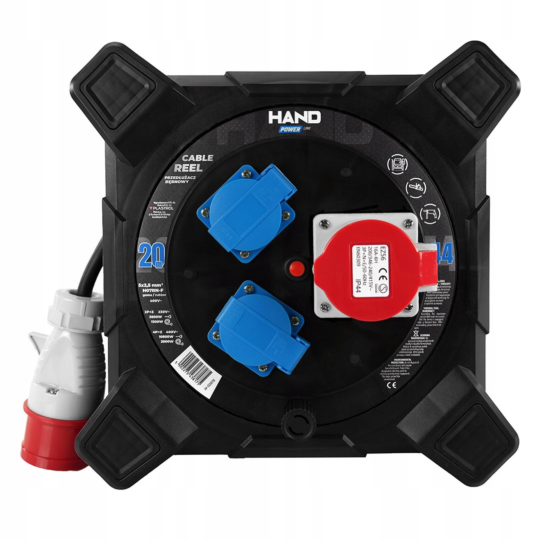 Predlžovací Kábel bubnový silový Plastrol W-00878 Hand 20 m IP44 3 zásuvky 5x2,5 mm