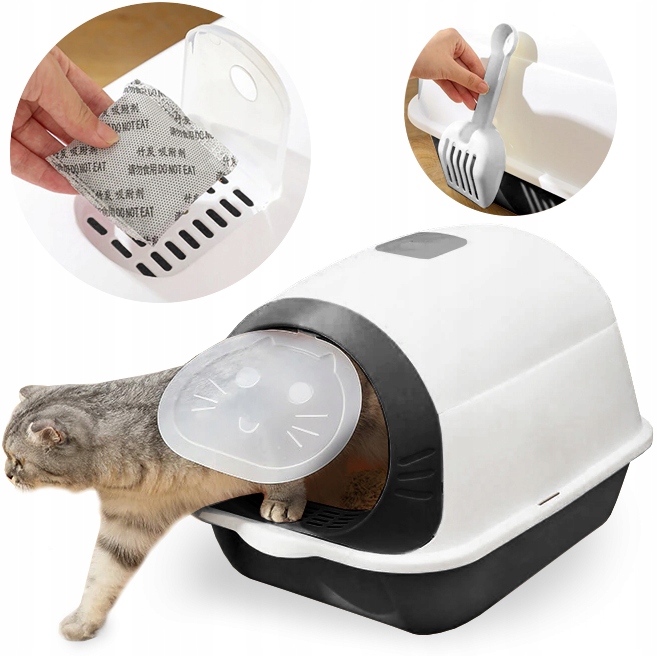 Levně Krytá Kočičí Toaleta Pro Kočky Stelivo S Filtrem, Velká, Pevná, Nabírka, Sada