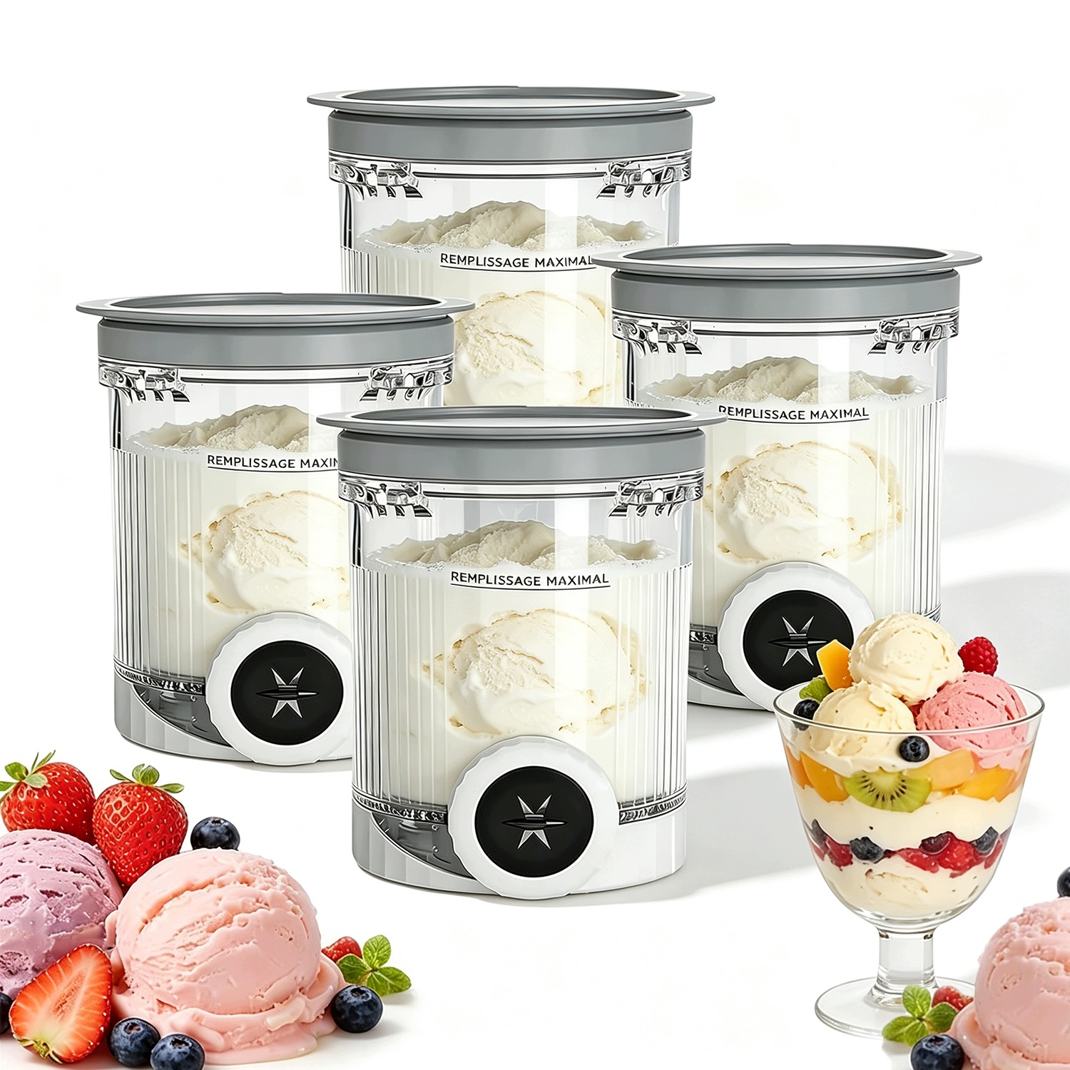 Pojemniki Do Lodów Ninja Swirl CREAMi NC700 NC701 Z Pokrywką Szary 4 Szt.