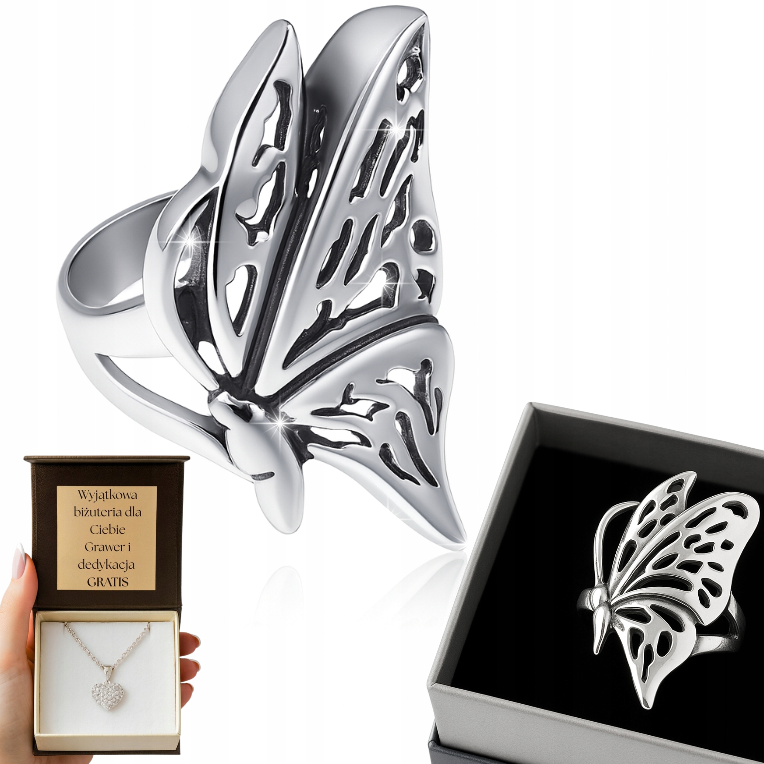 Velký Prstýnek Motýl Křídla 925 velikost 21