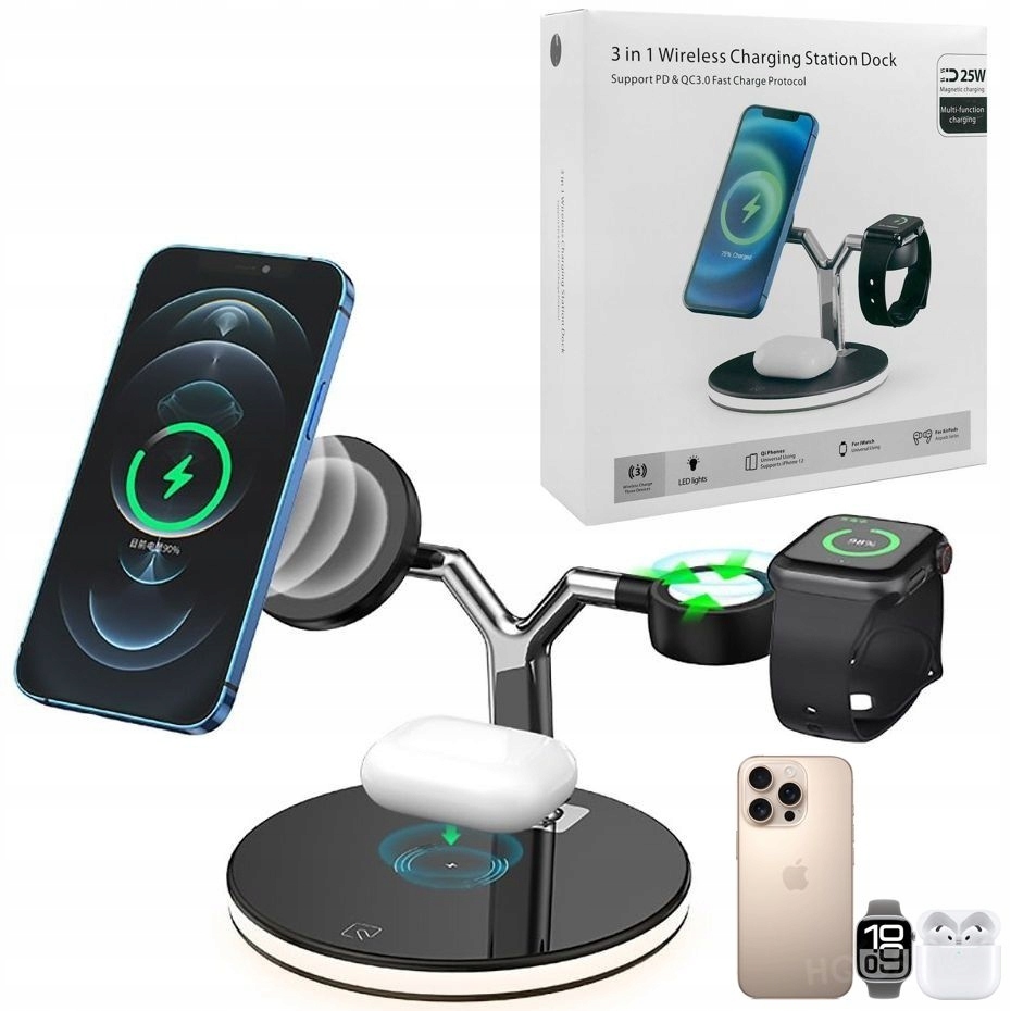Stacja Smart 3w1 MagSafe 15W do Apple iPhone Watch, ładowarka bezprzewodowa