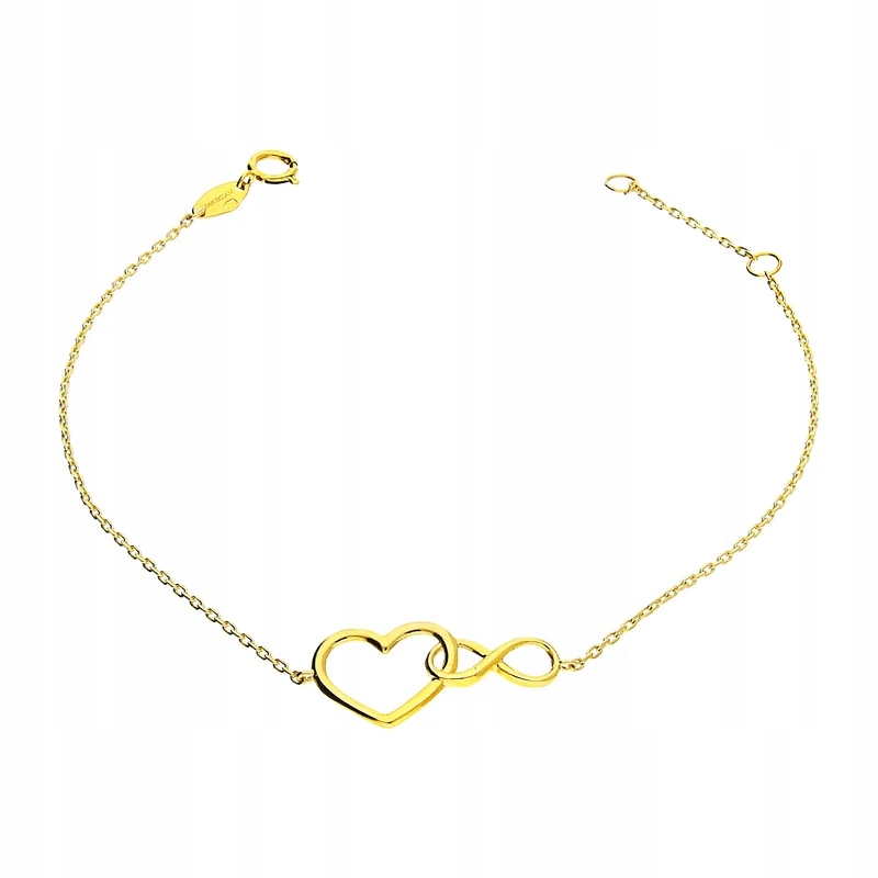 Dámský náramek ze zlata 585, srdce a nekonečno, stylový