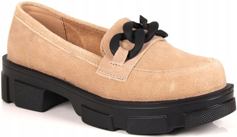 MODNE DAMSKIE MOKASYNY BUTY FILIPPO BEŻOWE SKÓRA
