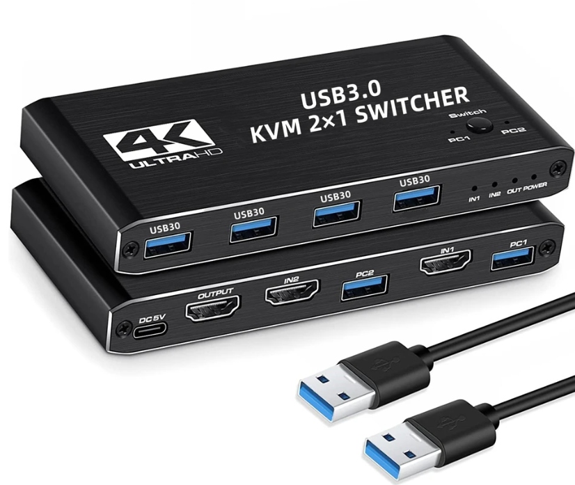 Přepínač Kvm 2x1 Hdmi 2.0 Usb 3.0 Switch 4K/60HZ 4xUSB 2 Počítače
