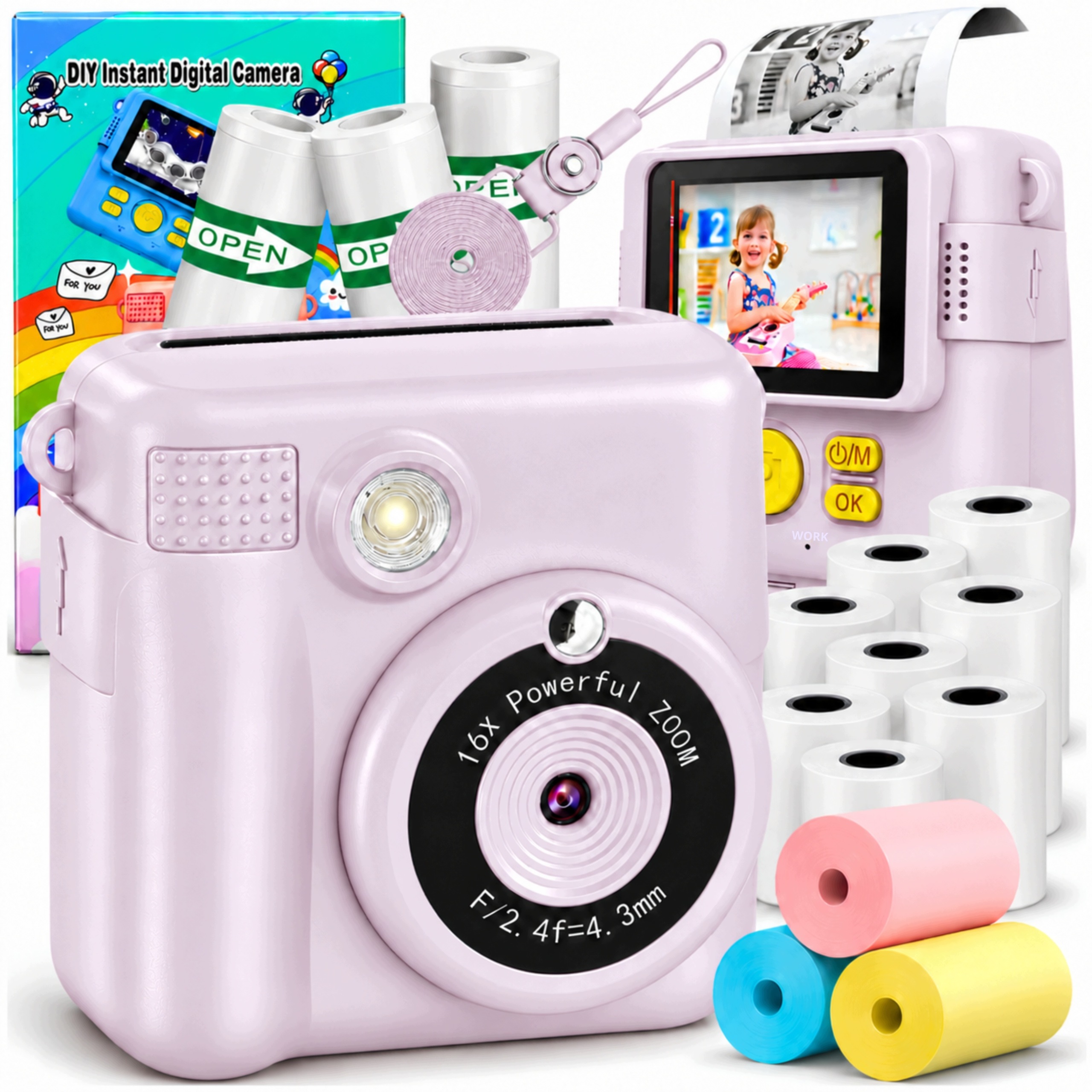 Instantní digitální fotoaparát pro děti Tiskárna mini 14 rolí