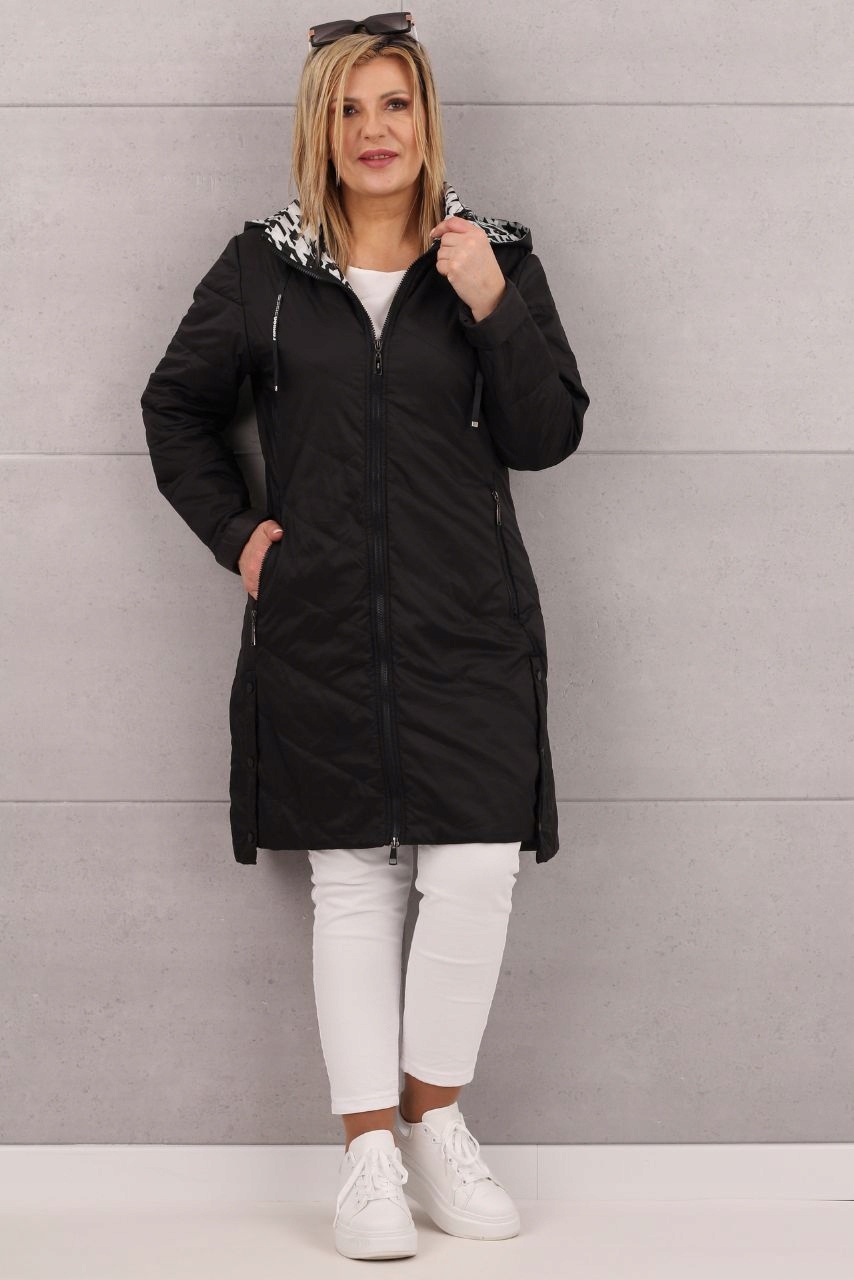 KURTKA DAMSKA PRZEJŚCIOWA PIKOWANA PŁASZCZ PEPITKA DUŻE ROZMIARY Marka FEMIMODA