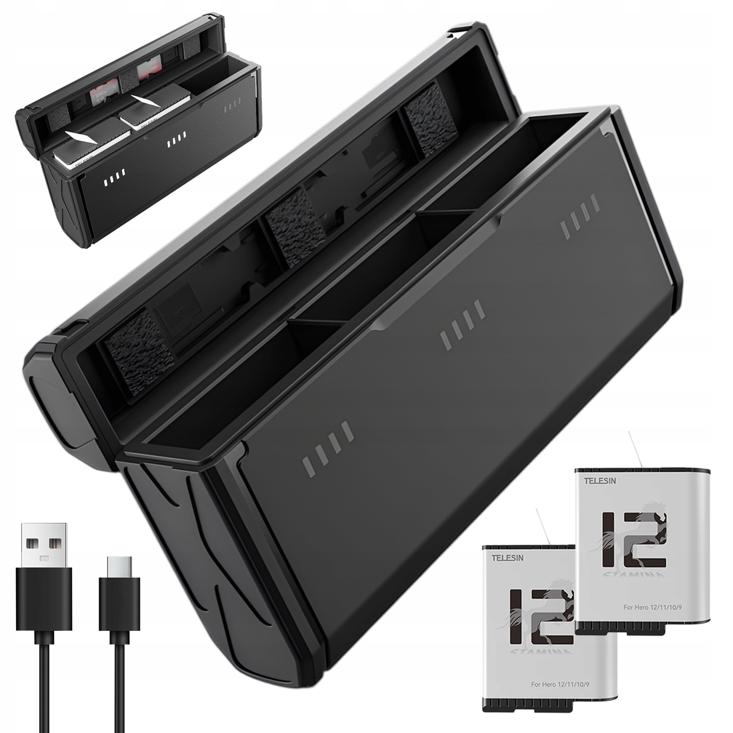 Tříkanálová Nabíječka 2 Akumulátory Pro Gopro Hero 12/11/10/9