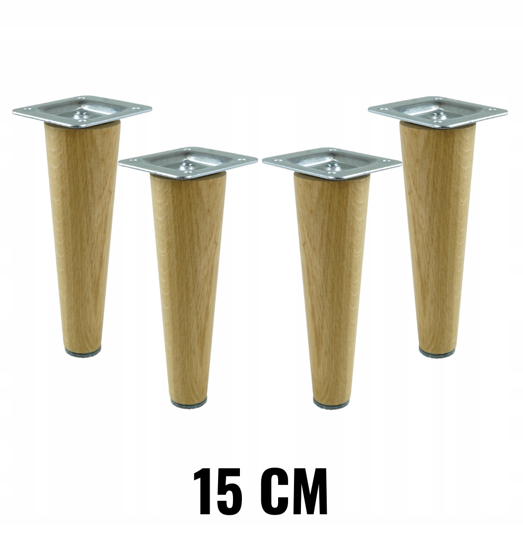 

4 x nóżki dębowe stożek lakier 15 cm z blachami