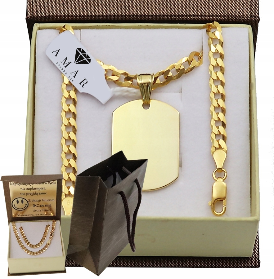 Zlatý Plný Řetízek Pánský Pancr Vojenská Známka Ryzost 925 585 Gravírování