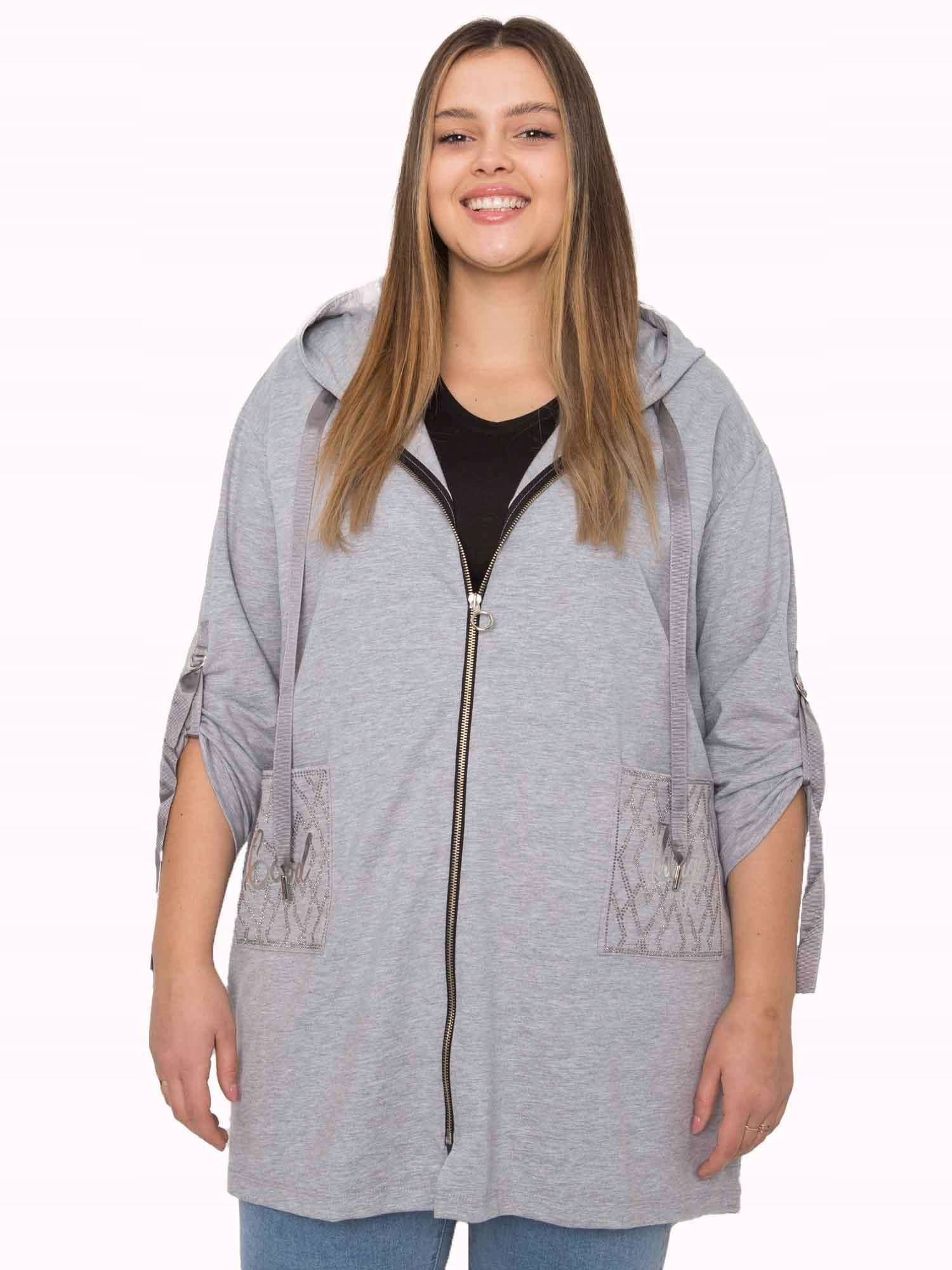 

Długa Bluza damska plus size na suwak z kapturem
