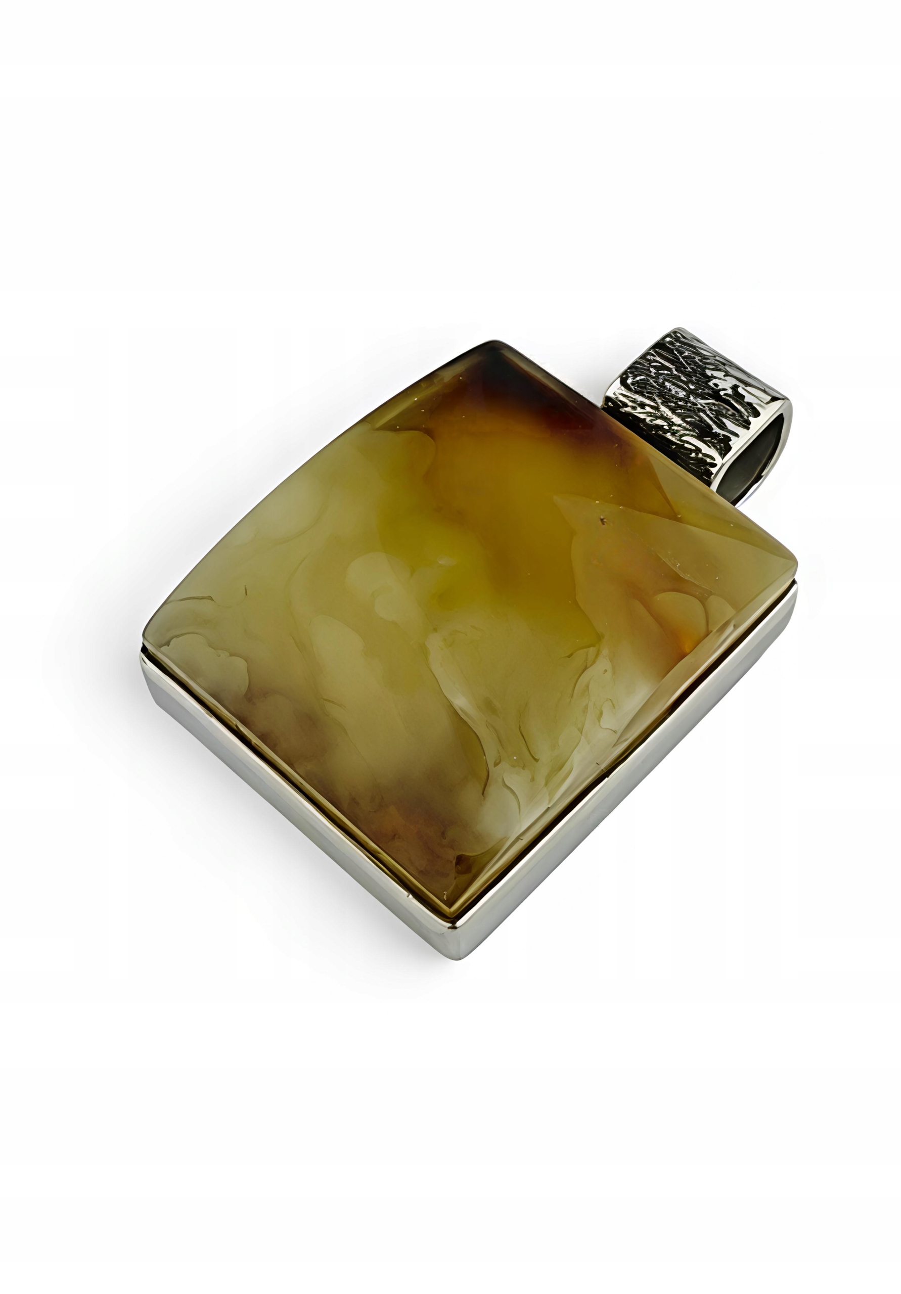 Přívěsek obdélník jantarová krajina stříbro