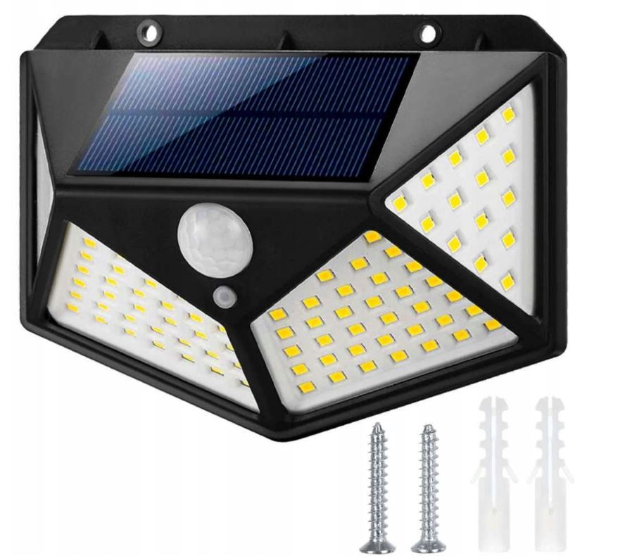 LAMPA SOLARNA NA ENERGIĘ SŁONECZNĄ Z CZUJNIKIEM RUCH I ZMIERZCHU 100 LED