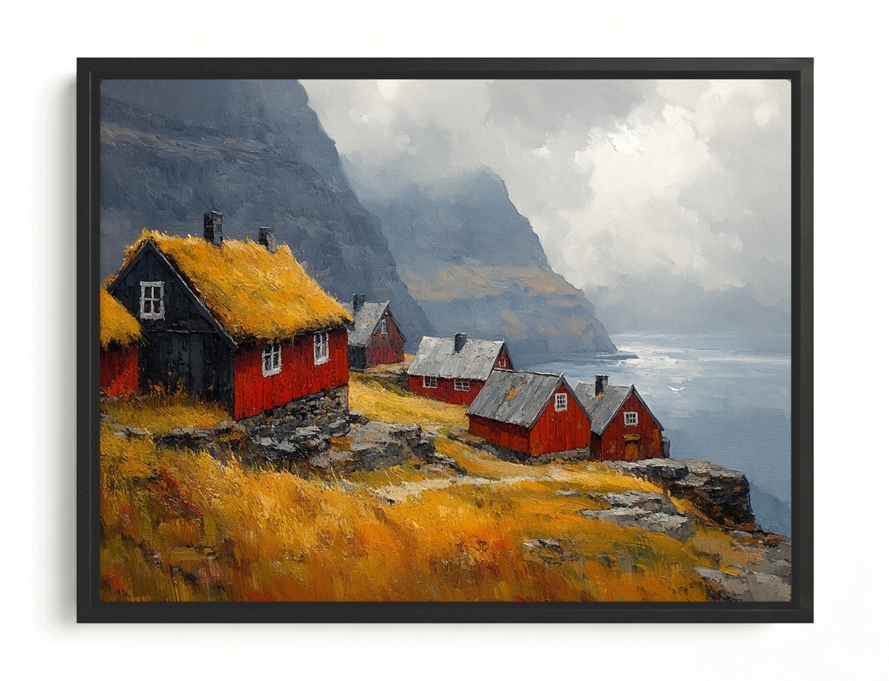 Obraz Rama American Box Norsko Fiordy Červené Domky Skandinávie 80x60